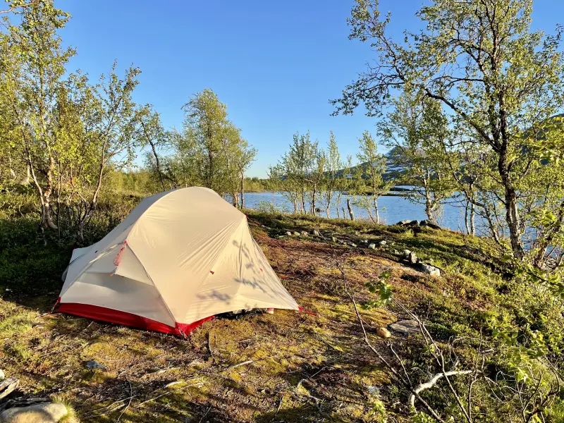 Tent at the lake, 10pm