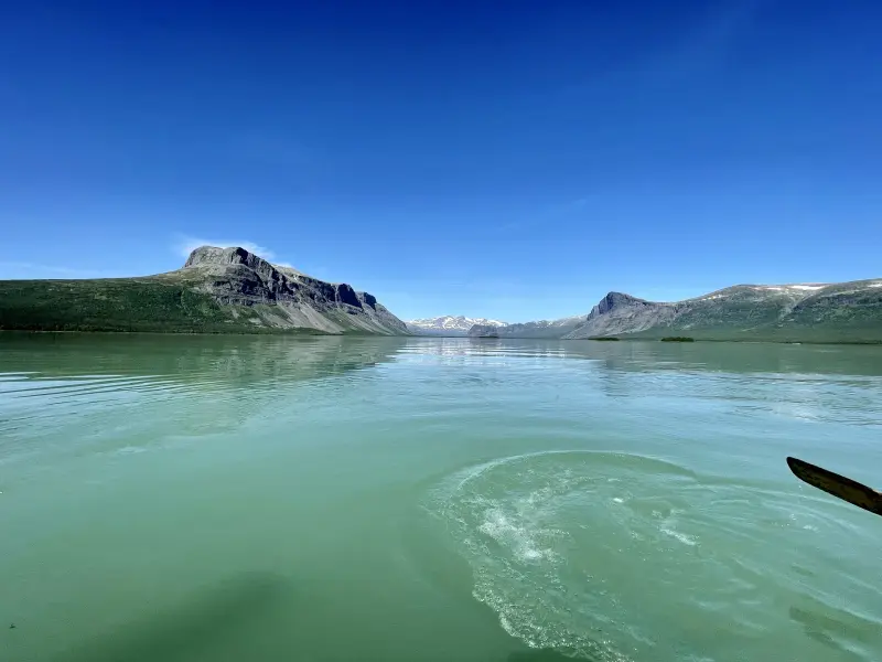 On the water, view into Sarek National Park